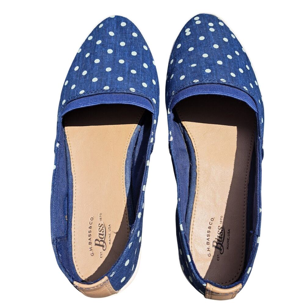 Bass Susie Slip On Loafers WOMENS SIZE 6.5M blue white polkadot boat shoes comfy